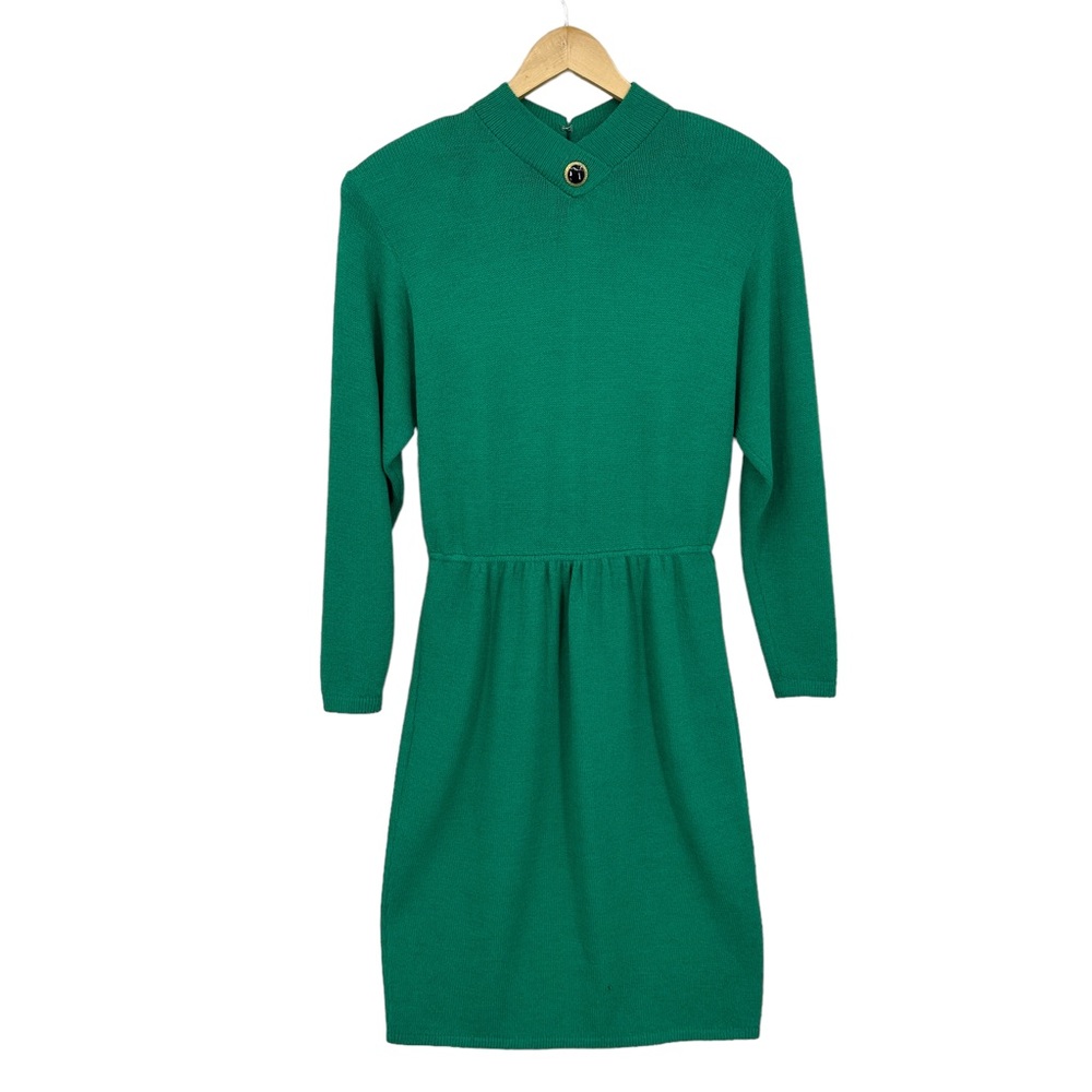 ST JOHN Dress Santana Knit Long Sleeve Vintage Green